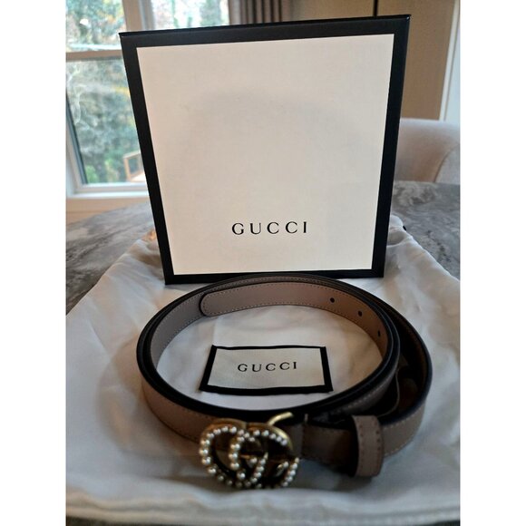 Gucci Black Leather Belt With Double G Marmont Snakeskin Gold Buckle & Box Size - Picture 6 of 10